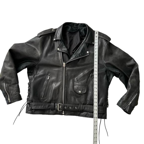 Echtes Leder VTG Biker Moto Belted Lined Distressed‎ Black Leather Jacket 52 XL - Picture 12 of 14